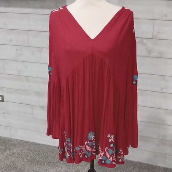 Free people Te Amo red combo embroidered mini dress size extra small - Picture 2 of 6